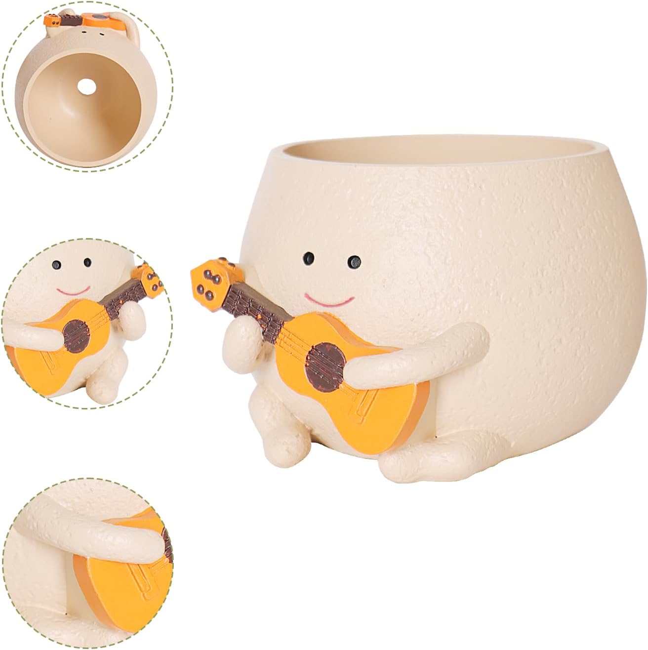 Smily Face Planter Pot with Drainage Hole Cute Resin Head Planters for String of Pearls Plant Live Unique Guitar