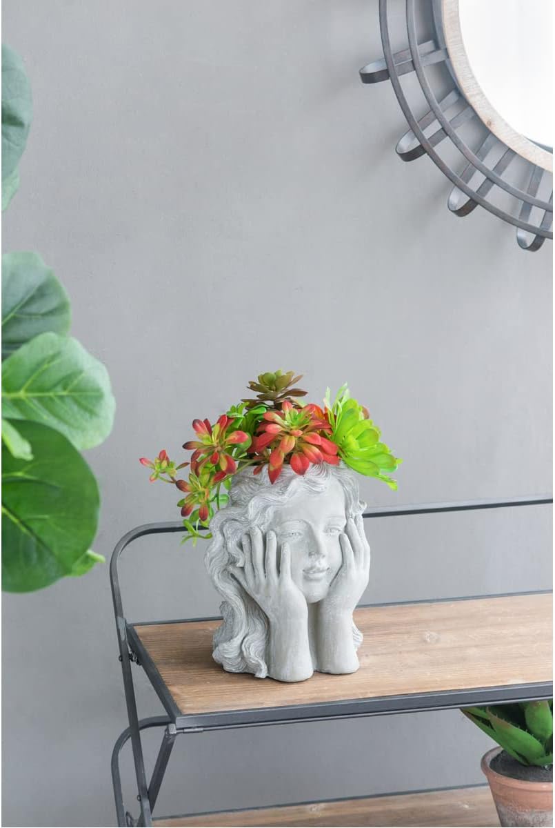 A&B Home Face Flower Pot Head Planter - Indoor Outdoor Cement Planter Flower Vase, Face Planter for Patio Garden Yard