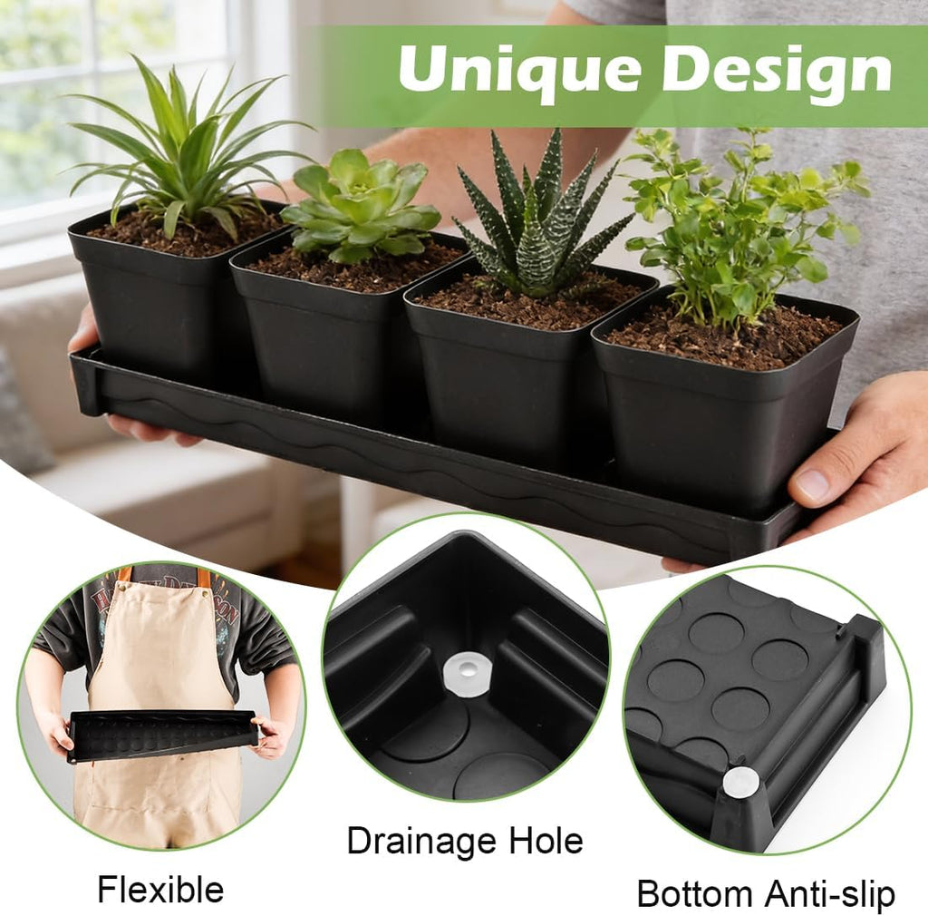 10 Pack Plastic Windowsill Plant Pot Trays (16"x5.5"x1.5"), Rectangular Window Sill Saucer with Removable Drainage