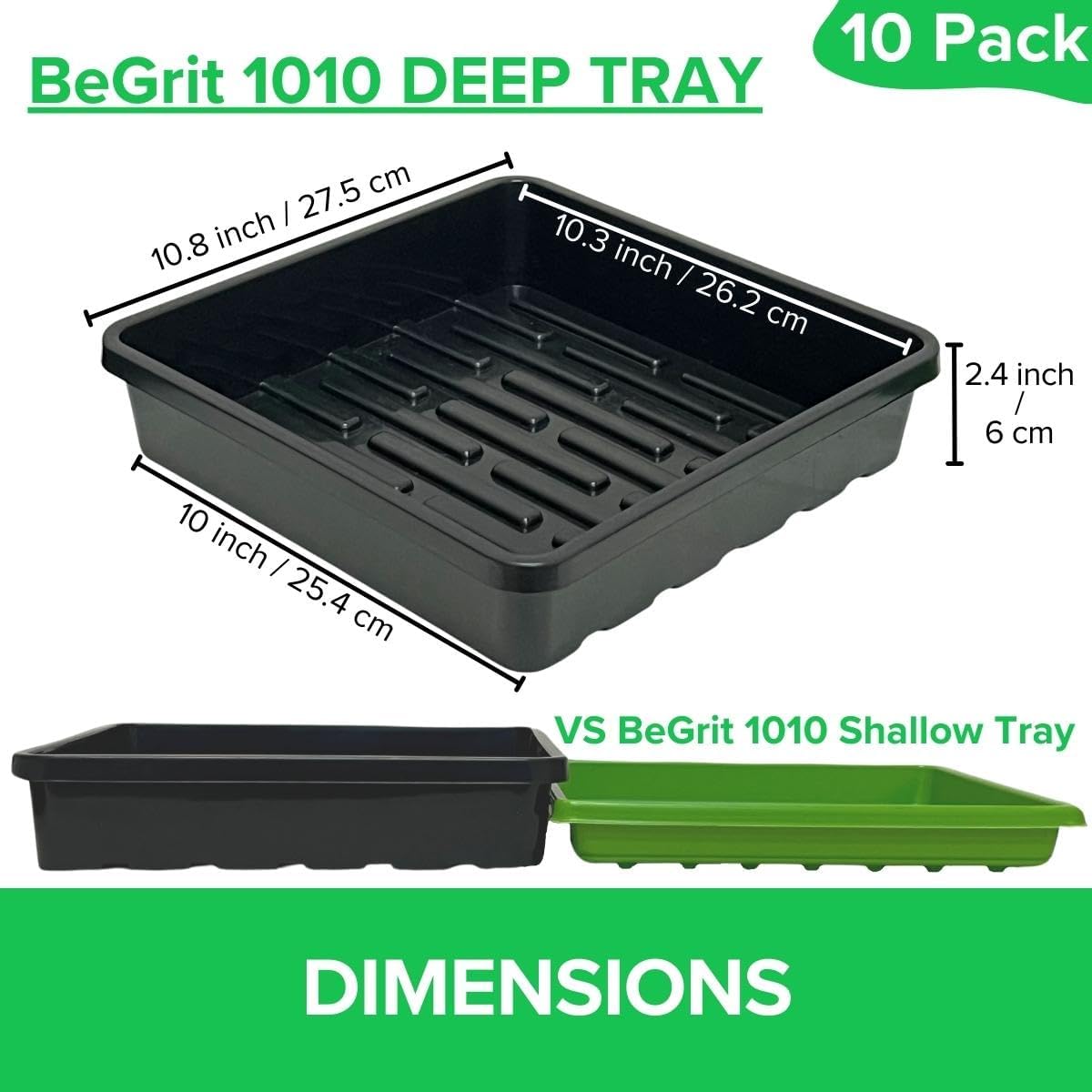 BeGrit 1010 Growing Trays Extra Strength Seed Tray 10" x 10" Without Drain Holes for Seedling Starter Microgreens