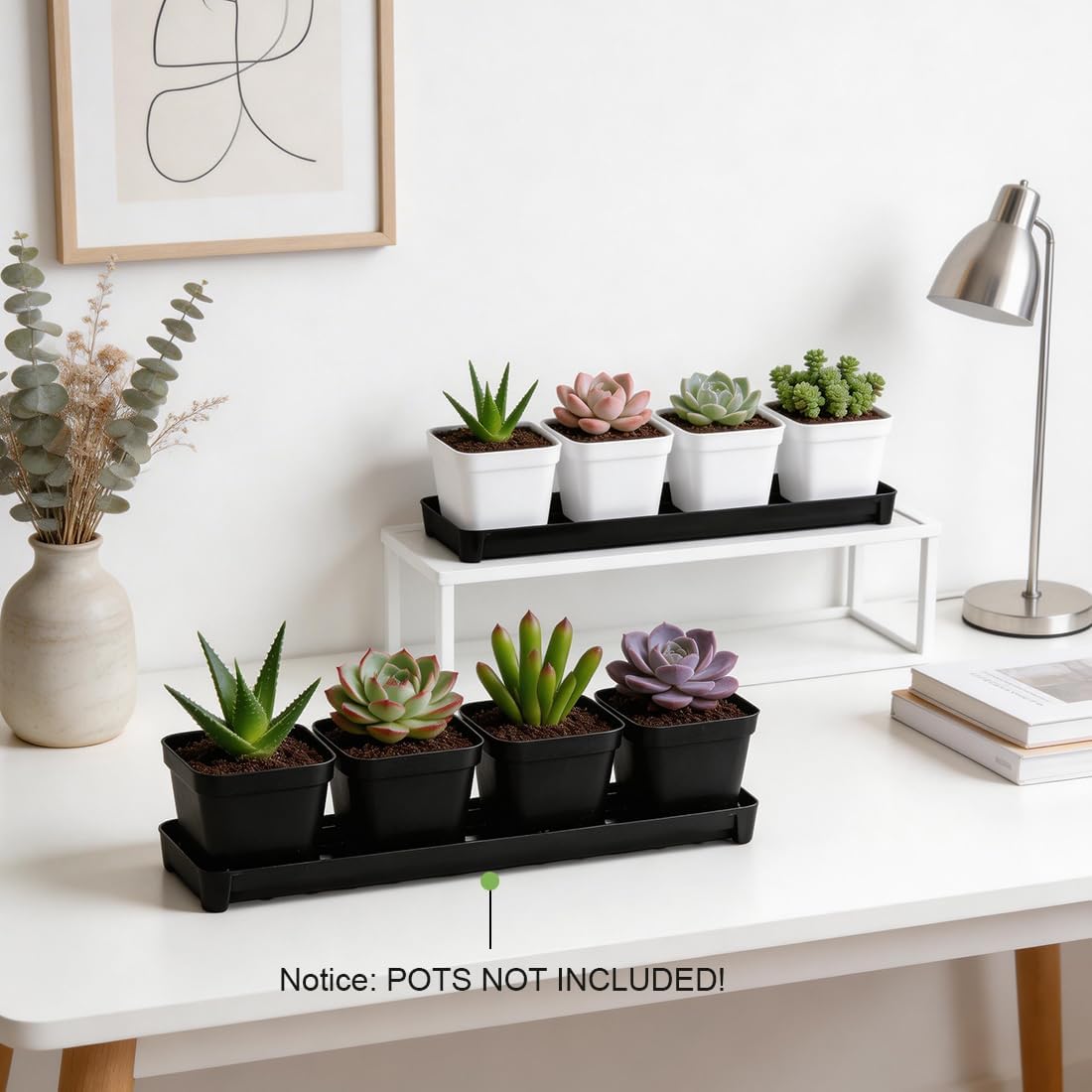 10 Pack Plastic Windowsill Plant Pot Trays (16"x5.5"x1.5"), Rectangular Window Sill Saucer with Removable Drainage