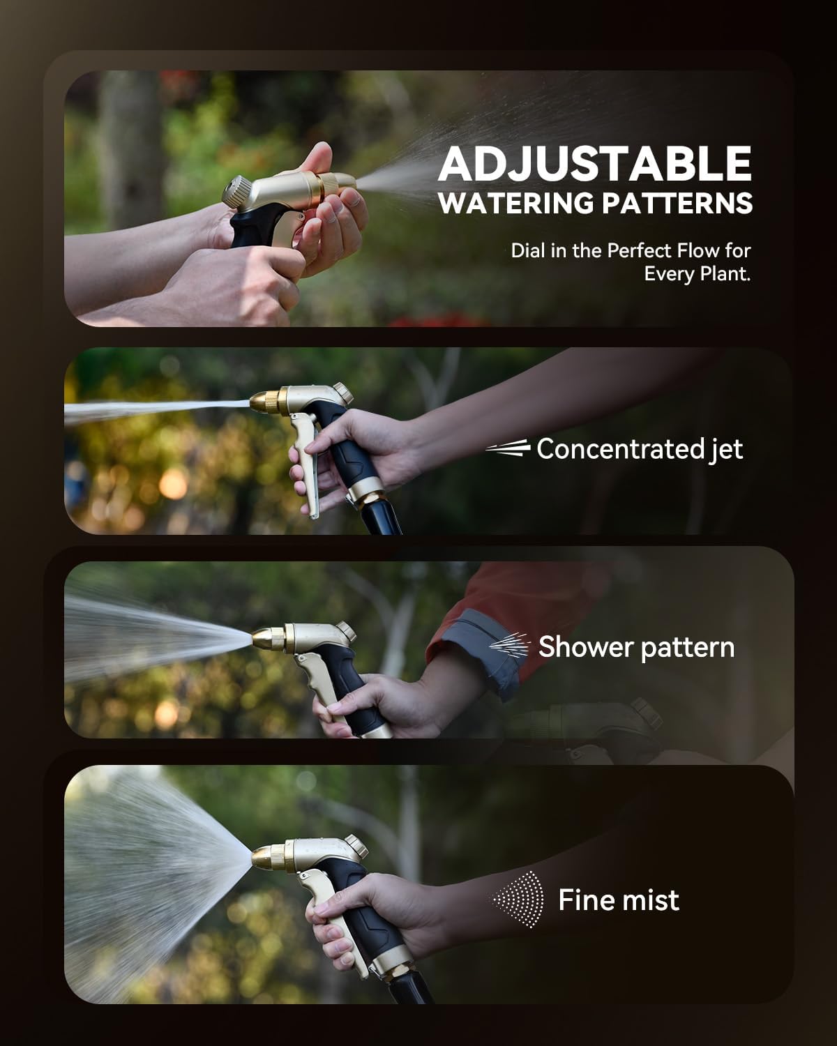 RAINPOINT Garden Hose Nozzle, 100% Heavy Duty Metal Hose Sprayer, High Pressure Water Hose Nozzle with Adjustable Spray