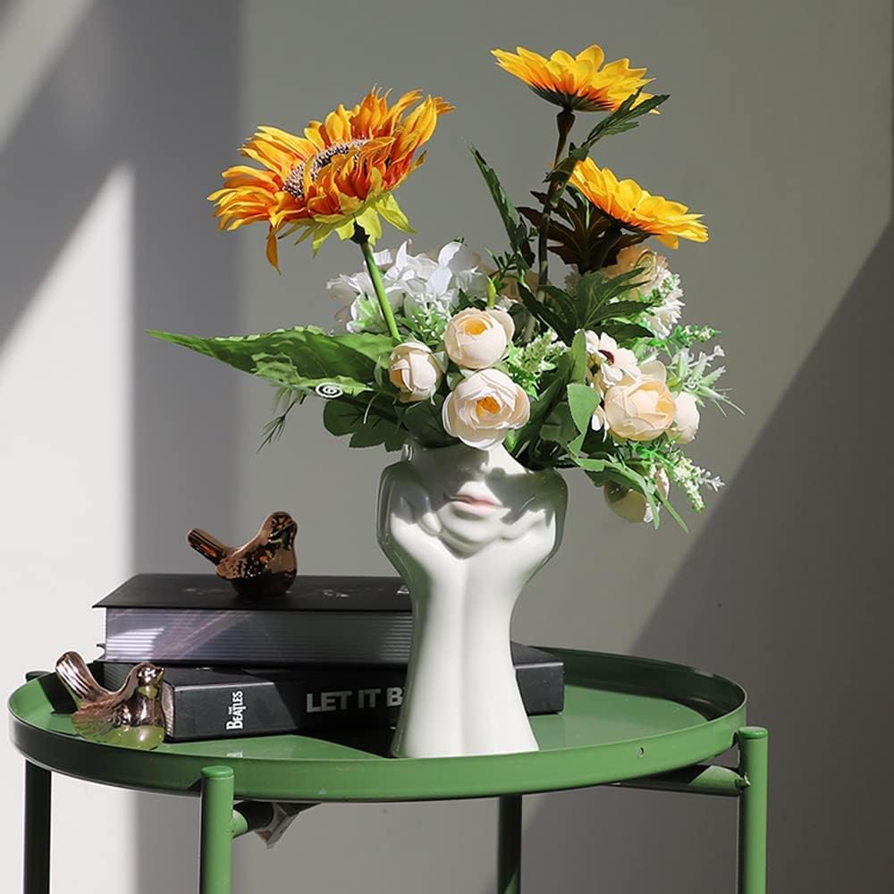 Female Head Face Vase, Ceramic Plant Pots, Flower Planter Figurines Statue Table Centerpieces Sculpture for Wedding