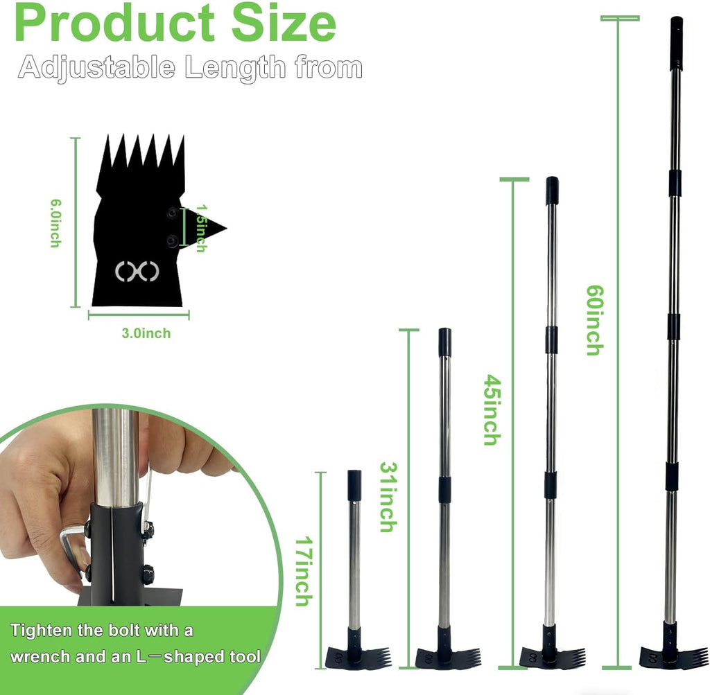 Weed Puller Tool with Long Handle 3 in 1 Manual Garden Hoe Heavy Duty Weeder Remover Tool for Yard, Lawn, Patio and