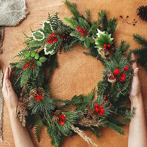 48 Pcs Christmas Floral Picks and Sprays Cone Berry Stems for Craft, Vivid