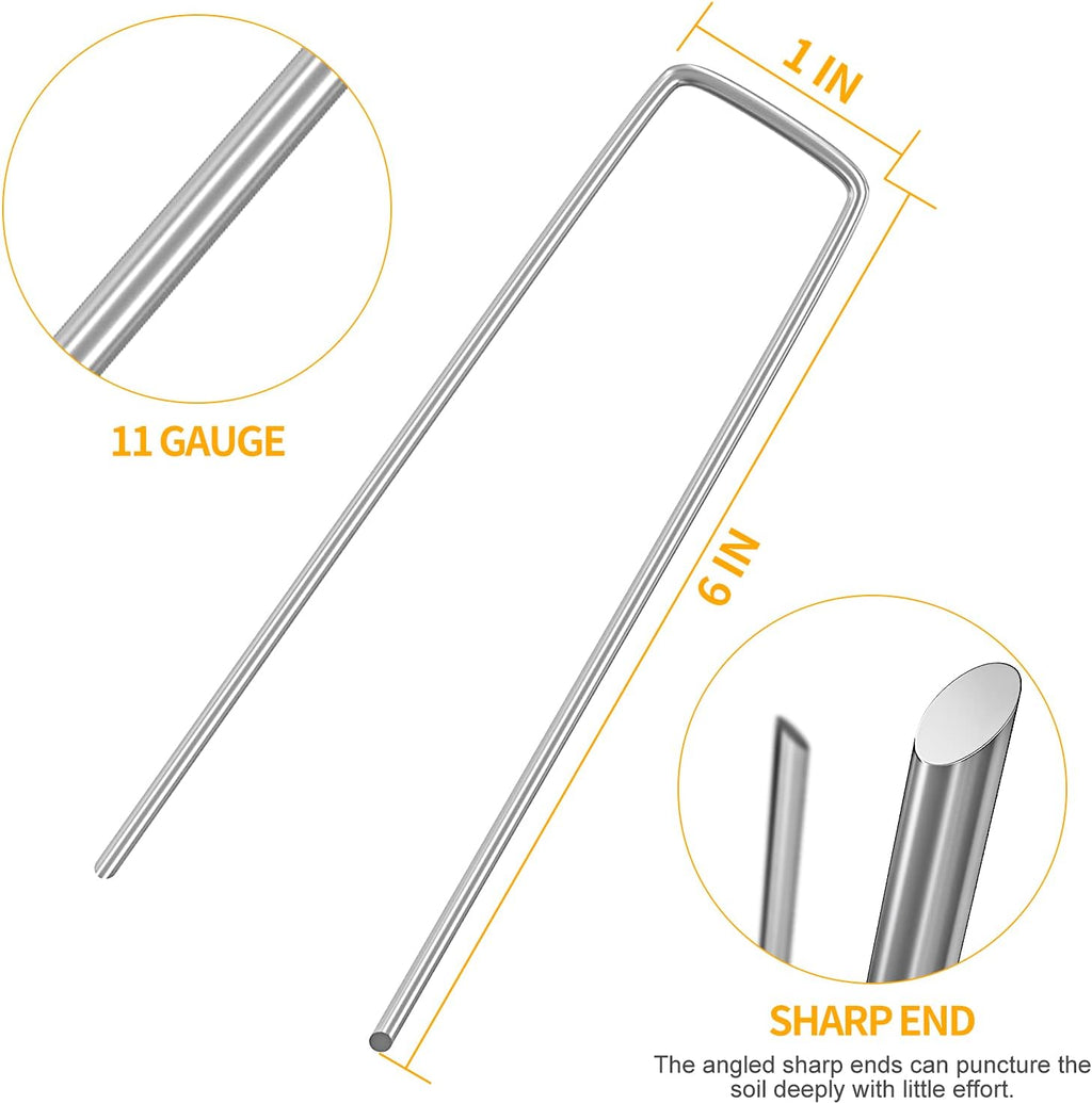 WAENLIR 6 inch 200 Pack Garden Staples Galvanized Landscape Stakes, Heavy Duty Fence Stakes Sod Pins for Securing Weed