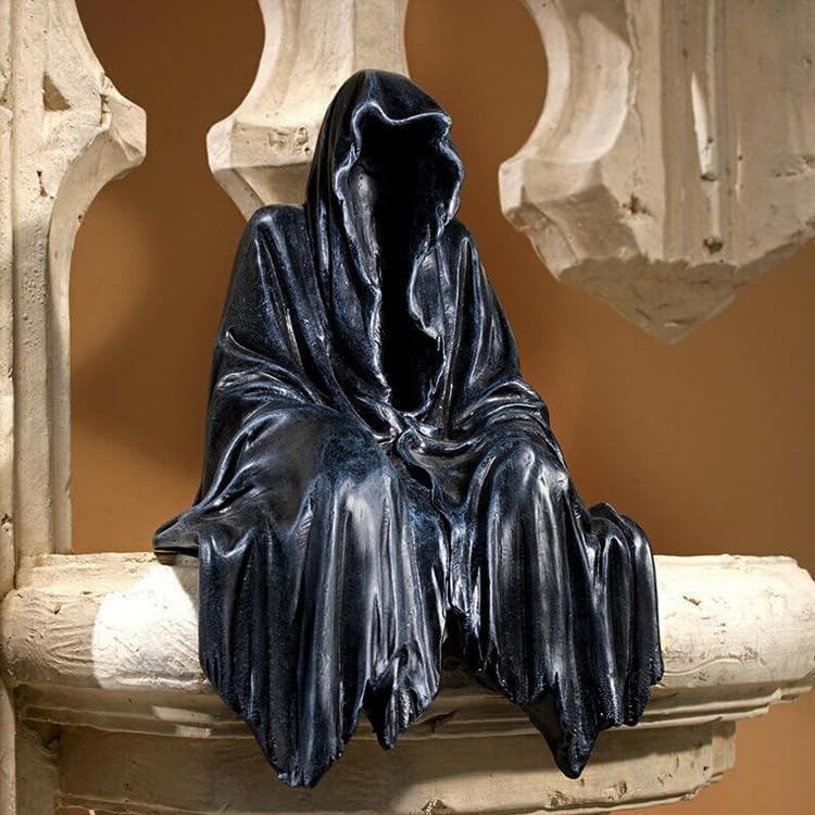 Grim Reaper Statue, Resin Gothic Throne Suriel Statue, Goth Acotar Bookshelf Decor Figurine Fantasy, Small Black Ghost Shelves Figure for Halloween Home Garden Sculpture (Death Sculpture)