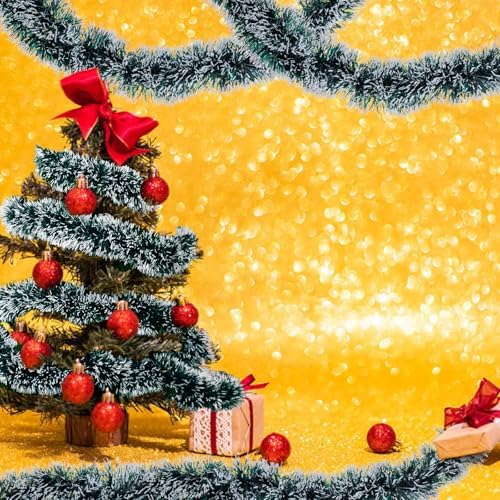 50FT Christmas Tinsel Garland, Snow Flocked Artificial Greenery Pine Garland for Christmas Tree Wedding Birthday Home Party Decoration