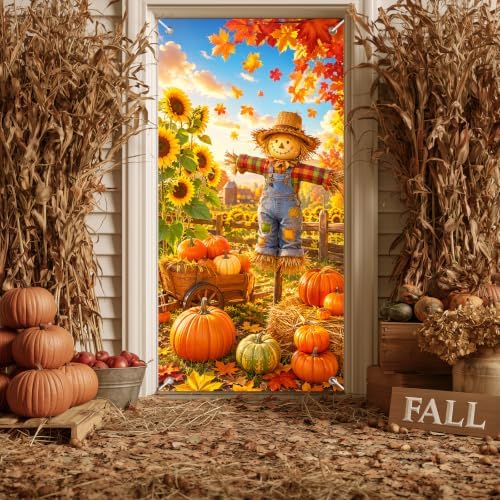 BlissYard Thanksgiving Scarecrow Door Cover 35 x 71 Inch