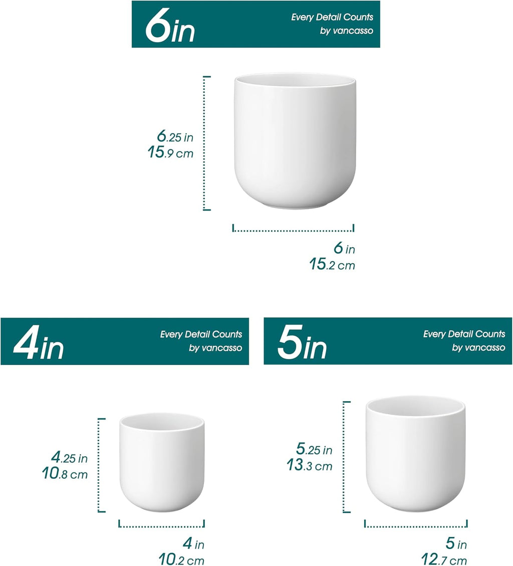 vancasso Ceramic Plant Pots, 4+5+6 inches, Set of 3, Planters with Drainage Hole, Flower Pots Planters Pots for Indoor
