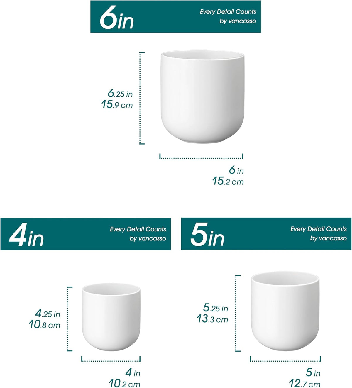 vancasso Ceramic Plant Pots, 4+5+6 inches, Set of 3, Planters with Drainage Hole, Flower Pots Planters Pots for Indoor