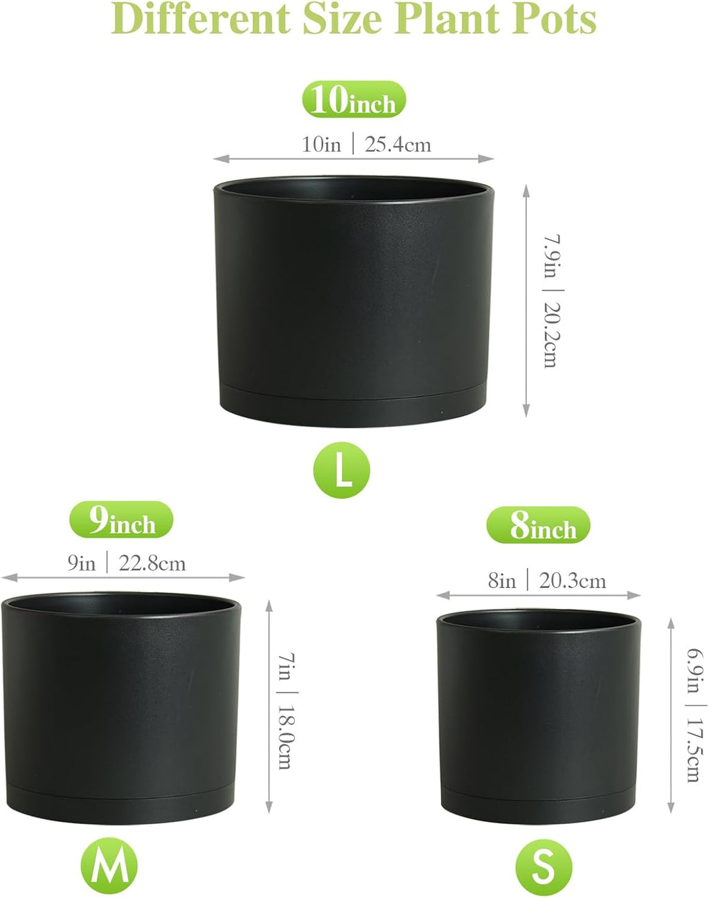 Large Plant Pots Set of 3 – 8", 9", 10" Indoor Flower Pots with Drainage Holes and Saucers, Big Planters for Monstera