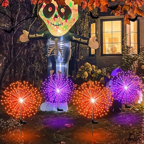 Tujoe 4 Pack Halloween Solar Firework Lights Decoration Orange, Purple
