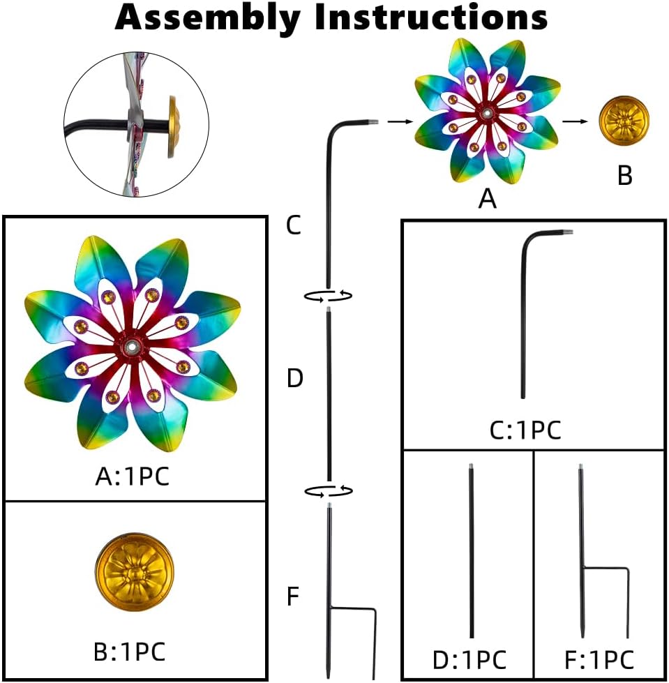VEWOGARDEN 2 Pack Wind Spinners Outdoor, Metal Wind Spinner with Flower Design for Yard Garden Lawn Decorations