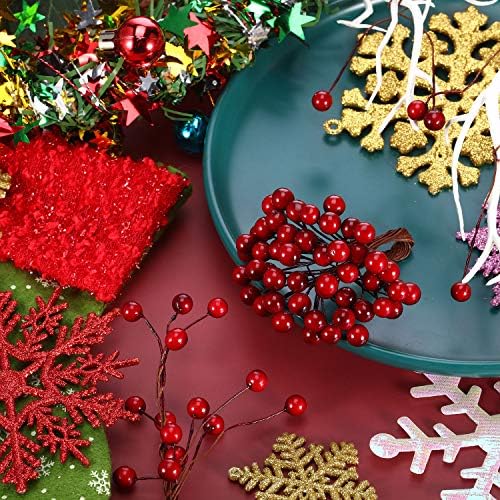BBTO Artificial Holly Berries on Wire Stems, 250 Stems with 500 Pieces 8 mm Fake Berries for Tree Decorations Wreath Craft Use Wedding Party Favor (Dark Red)
