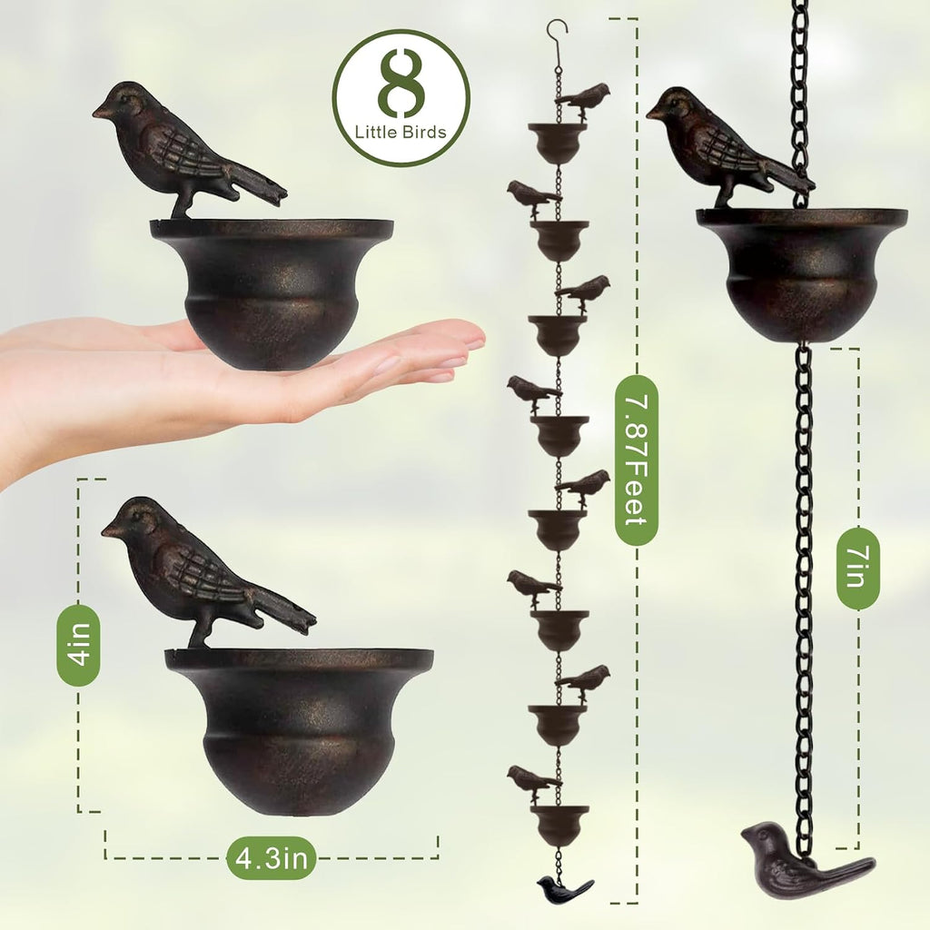 Metal Bird Rain Chain for Gutters, Rust Resistant Outdoor Rain Catcher, Perfect for Heavy Rain, Indoor/Outdoor