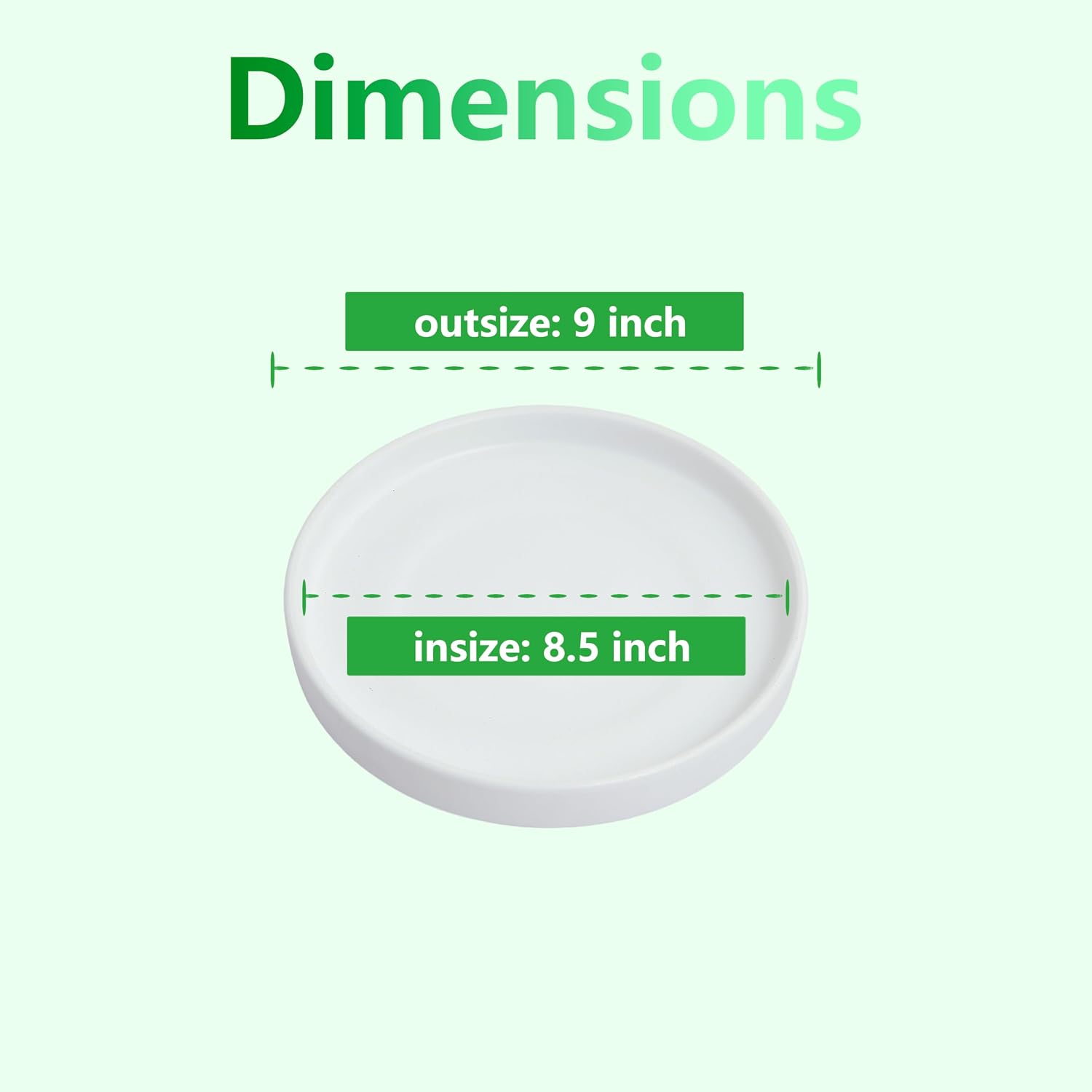 9 Inch Large Ceramic Saucer - Drainage Tray for Plant Pot (Matte White) | 9" Ceramic Plant Saucer for 7" & 8.5" Pots