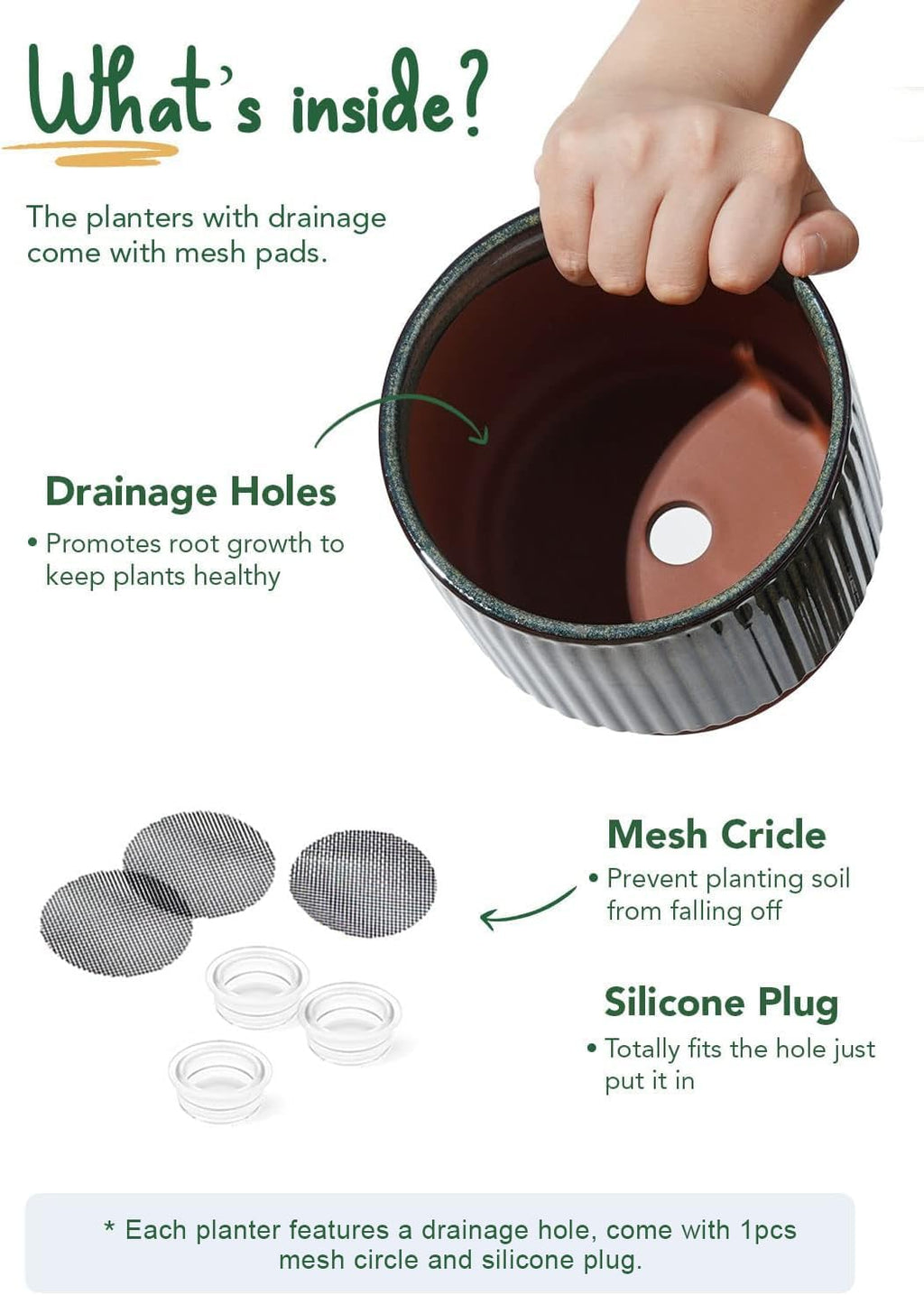 LE TAUCI Ceramic Plant Pots with Drainage Holes, Set of 3, 8+6.7+5.5 Inch Stripe Garden Planter Pots for Outdoor Indoor