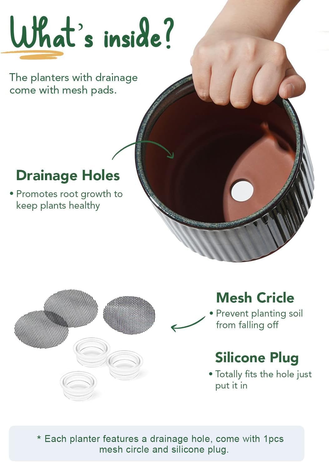 LE TAUCI Ceramic Plant Pots with Drainage Holes, Set of 3, 8+6.7+5.5 Inch Stripe Garden Planter Pots for Outdoor Indoor
