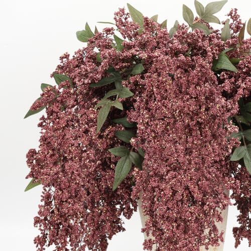 6Pcs 43'' Artificial Nandina Berry Stems Muted Burgundy Branches Home Decor