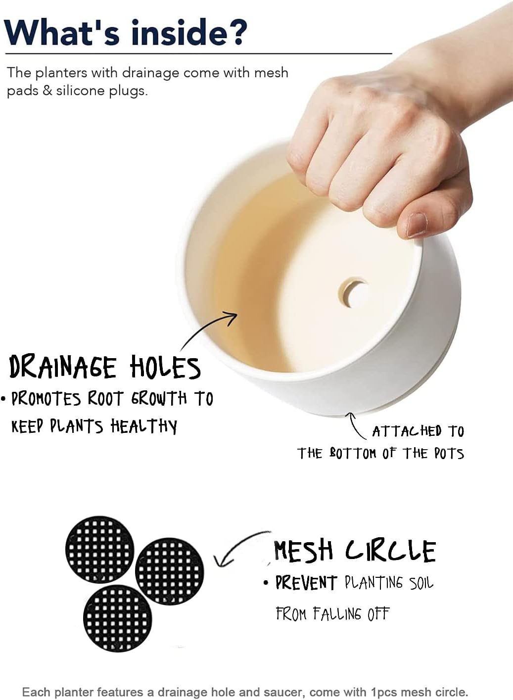 Ceramic Plant Pots with Drainage Hole and Saucer,Modern Indoor Pots for Plants,Ceramic Planter 4.3/5.3/6.7 inchs Set of