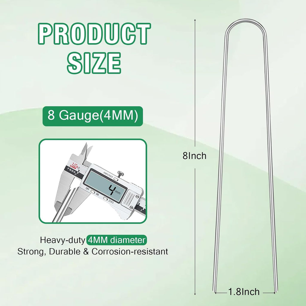 8 Gauge Landscape Staples, FUIJOL 8 Inch Heavy Duty U-Shaped Landscape Stakes, 50 Pack Galvanized Garden Staples for