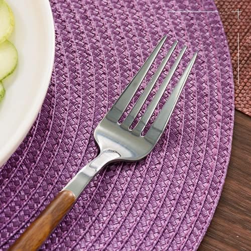 FunWheat Round Braided Placemats Set of 6 Table Mats for Dining Tables Woven Washable Non-Slip Place mats 15 inch(Purple, 6pcs)