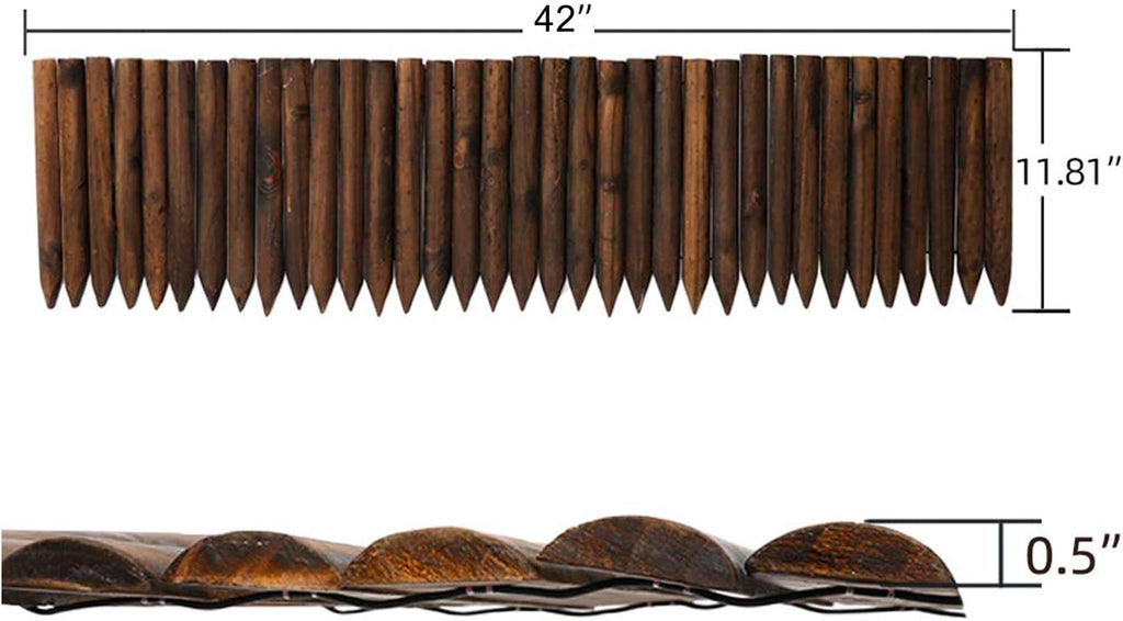 WORTH Wooden Edging for Landscaping, Flexible Garden Lawn Border 12" x 42" | Burnt Wood Finish Short Fence Flexible No