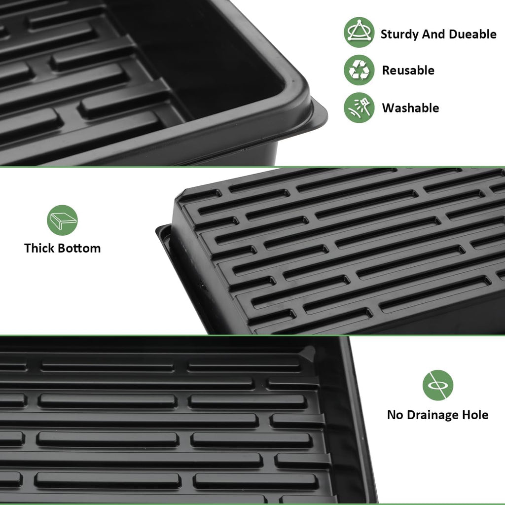RooTrimmer 10 Pack Seed Starter Trays - Heavy Duty Plastic Flats, Fits 54 Cell Plug Tray, Seedling Tray for Carrying