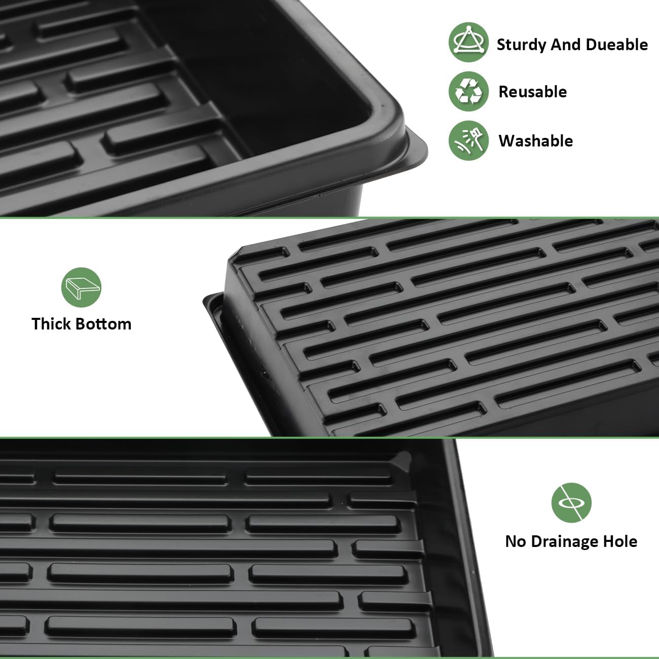 RooTrimmer 10 Pack Seed Starter Trays - Heavy Duty Plastic Flats, Fits 54 Cell Plug Tray, Seedling Tray for Carrying