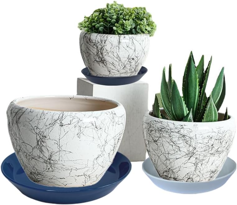 Ceramic Plant Saucer Tray 4 Pcs 4 5 Inch White, 5" OD x4.25 ID x1.18 Deep| Round Sturdy Heavy Duty Glazed Bevel Planter