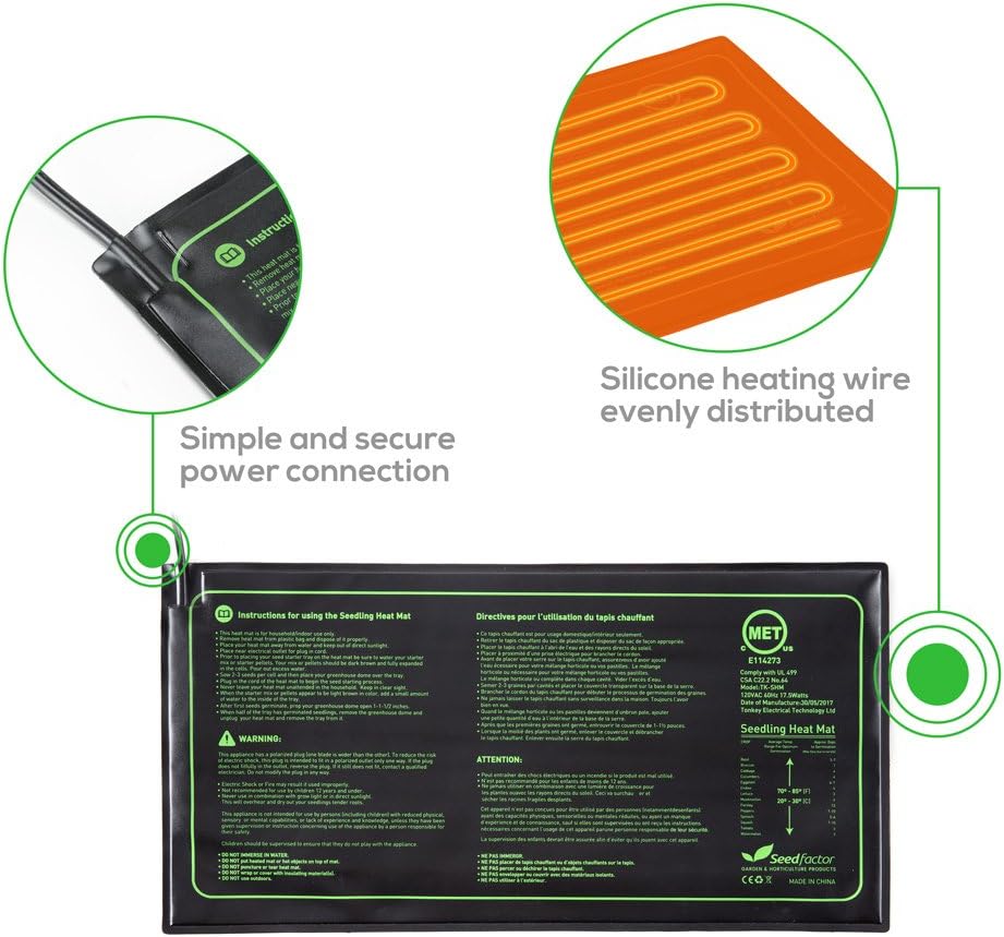 MET Certified Seedling Heat Mat, Seedfactor Waterproof Durable Germination Station Heat Mat, Warm Hydroponic Heating