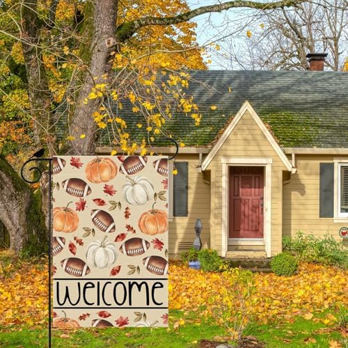 Football Pumpkin Fall Garden Flag Double Sided Yard Decor 12x18In