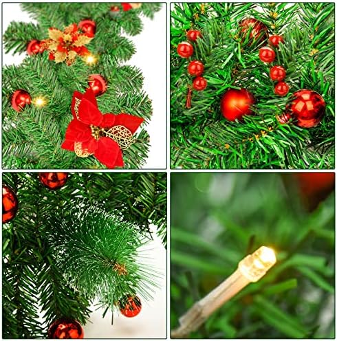Christmas Garland,Christmas Garland with Lights Battery Operated,9 ft Rattan Artificial Flower Vine Plants Xmas Decorations for Indoor Outdoor Home Mantel Fireplace Stairs