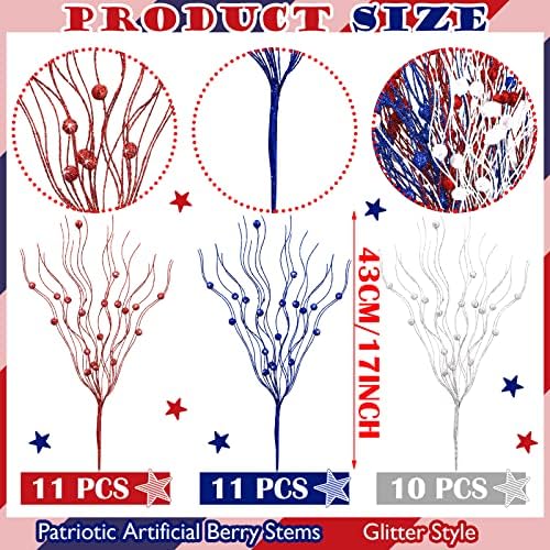 Giegxin 32 Pack Labor Day Centerpiece Decor Red White Blue Stem Picks
