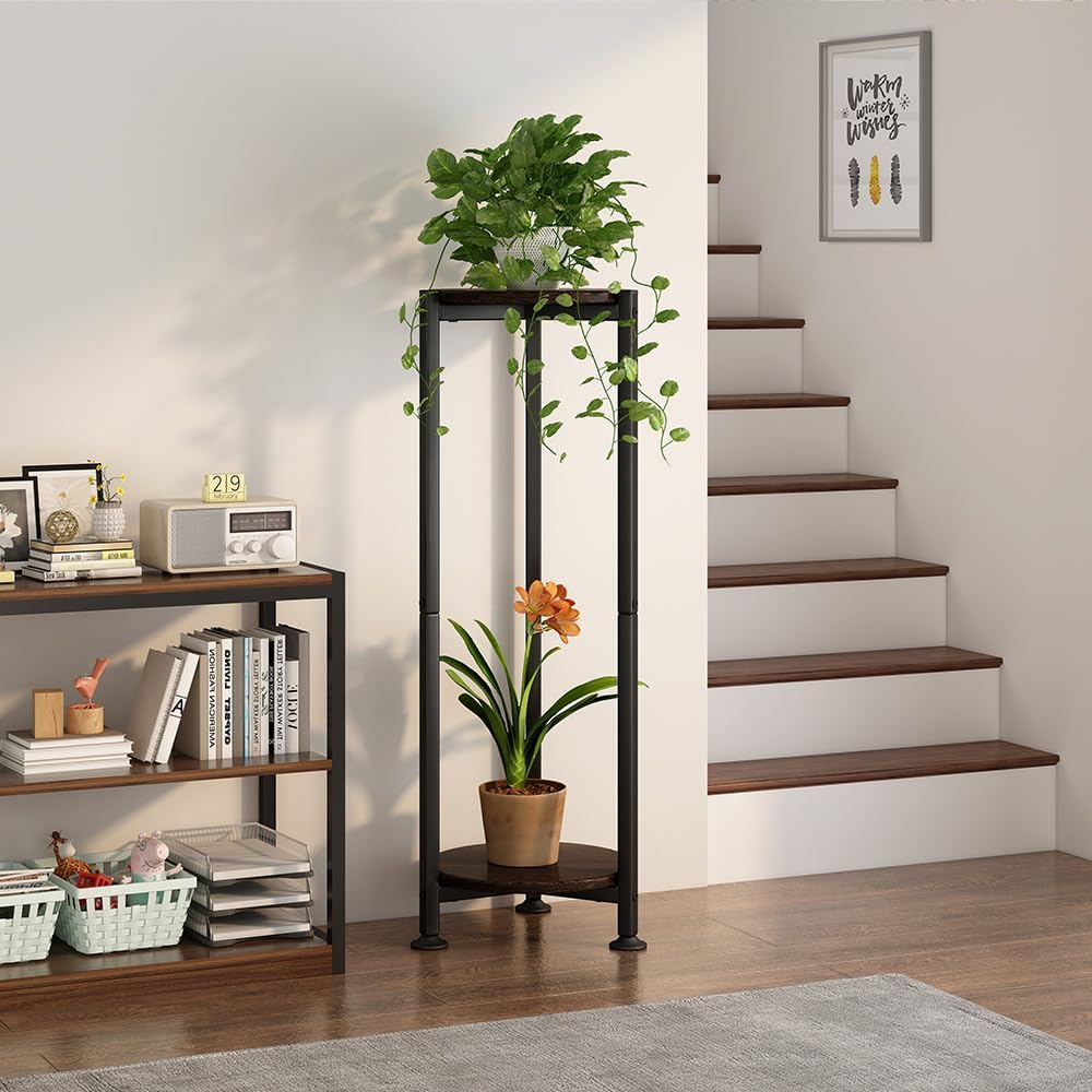 2 Tier Plant Stand Indoor Corner Tall Round Shape Plant Shelf | Modern Metal MDF board Flower Storage,Suitable tight