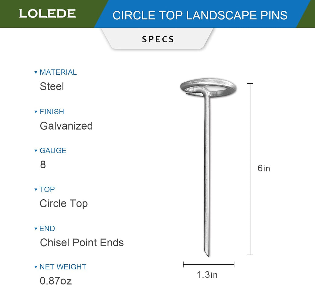 Landscape Staples Set（100Pcs） Thickened 6 Inch 8 Gauge Galvanized Garden Pins Set, Anti-Rust Heavy Duty Circle Top