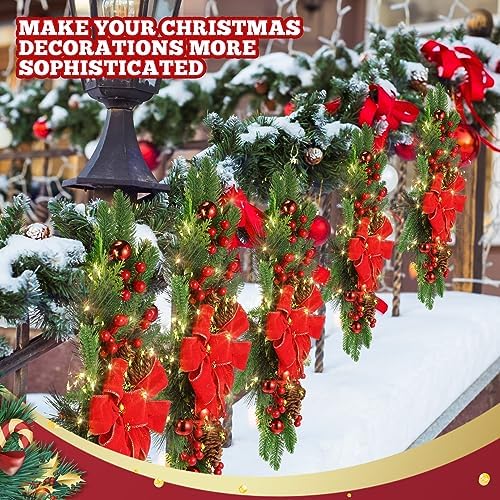 Lyrow 2 Pack 24" Christmas Stairway Swag with Lights, Red Ribbon