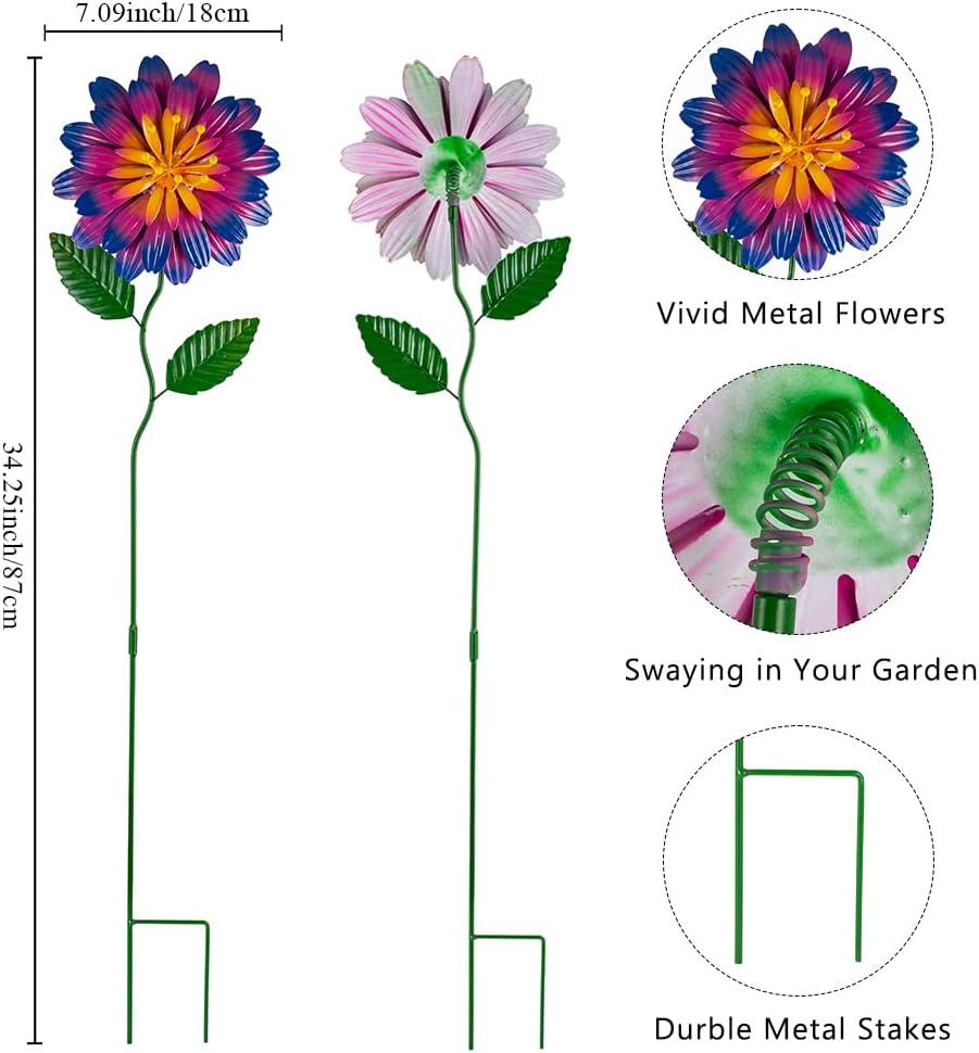 Metal Flowers for Outside,3 Pack Decorative Garden Stakes | Metal Spring Decor,Waterproof Metal Yard Art for