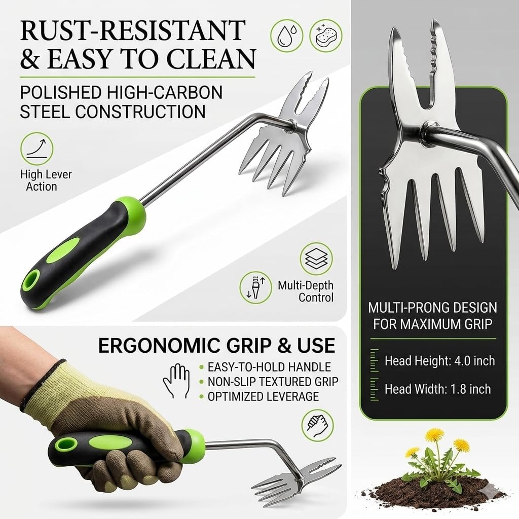 Weed Puller Tool Set - 2-Piece Hand Weeding Kit with Stainless Steel Weeder & Manganese Steel Cultivator, Precision and