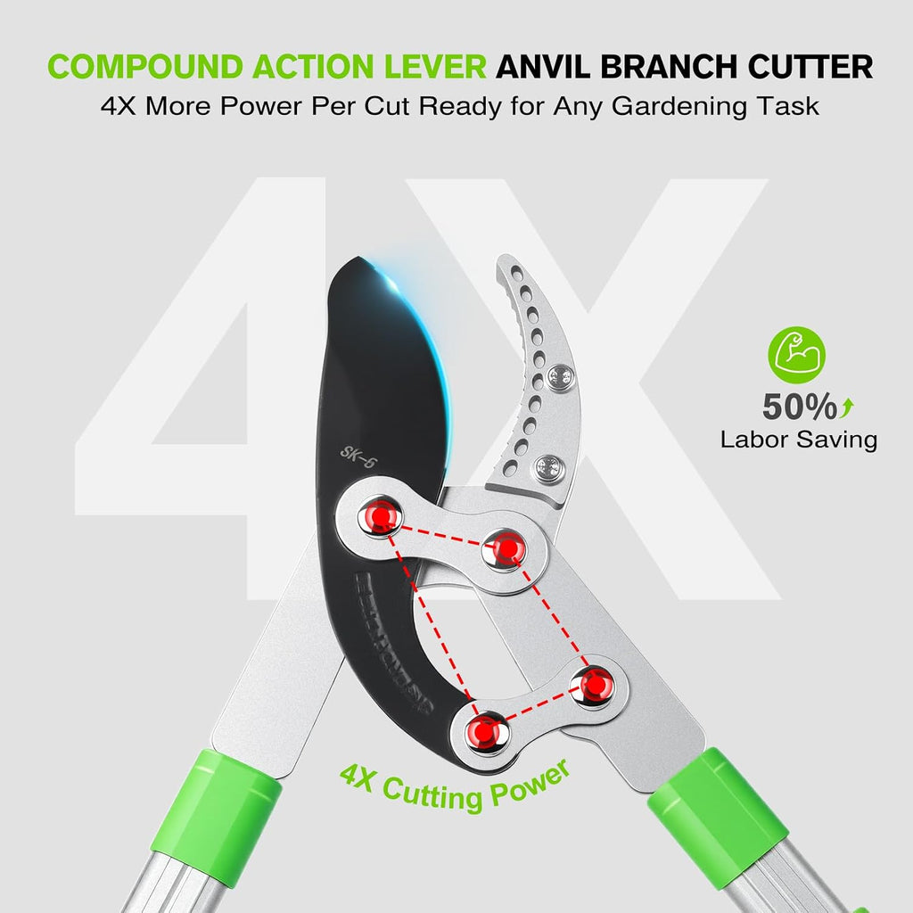 28-38" Extendable Loppers & Pruning Shears Set, SK5 Compound Action 2" Cut | Heavy Duty, Tree Trimmer, Branch Cutter
