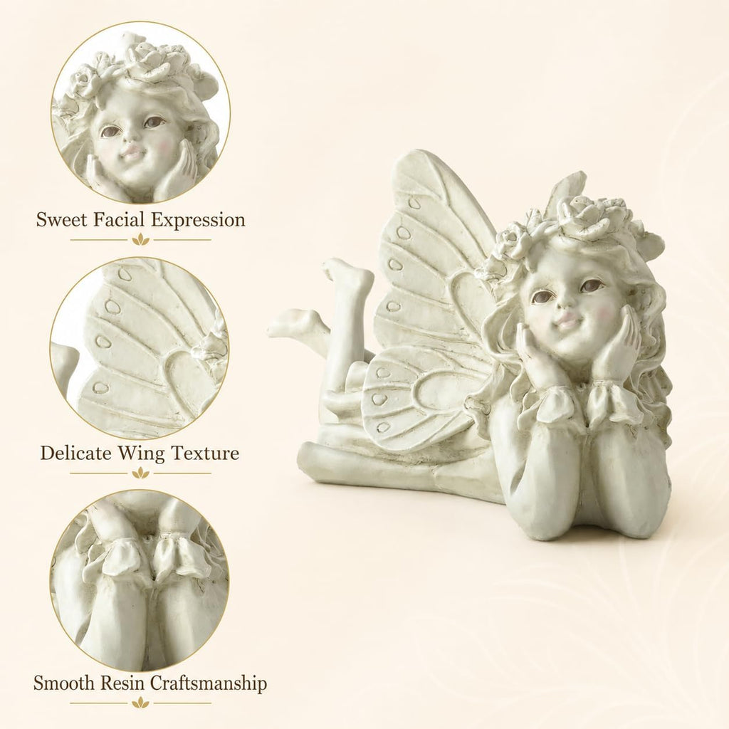 Laying Angel Garden Statue, Resin Fairy Figurine Outdoor Yard Decor | Whimsical Accent For Flower Beds, Patios, Shelves