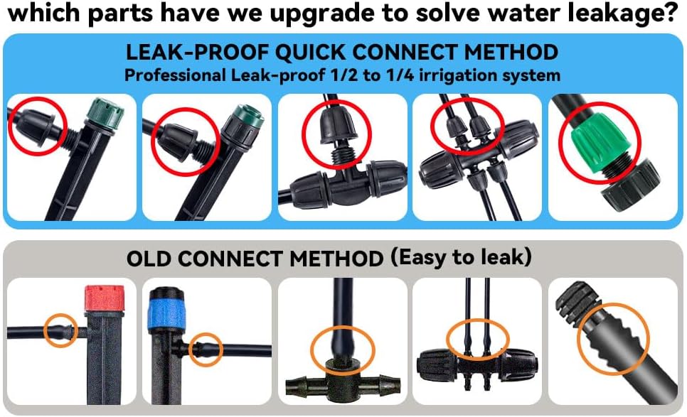 Leak-Proof Drip Irrigation Kit, Quick Connect Irrigation System Kit | Lock Barbed Drip Irrigation Kit, Includes 1/4" &