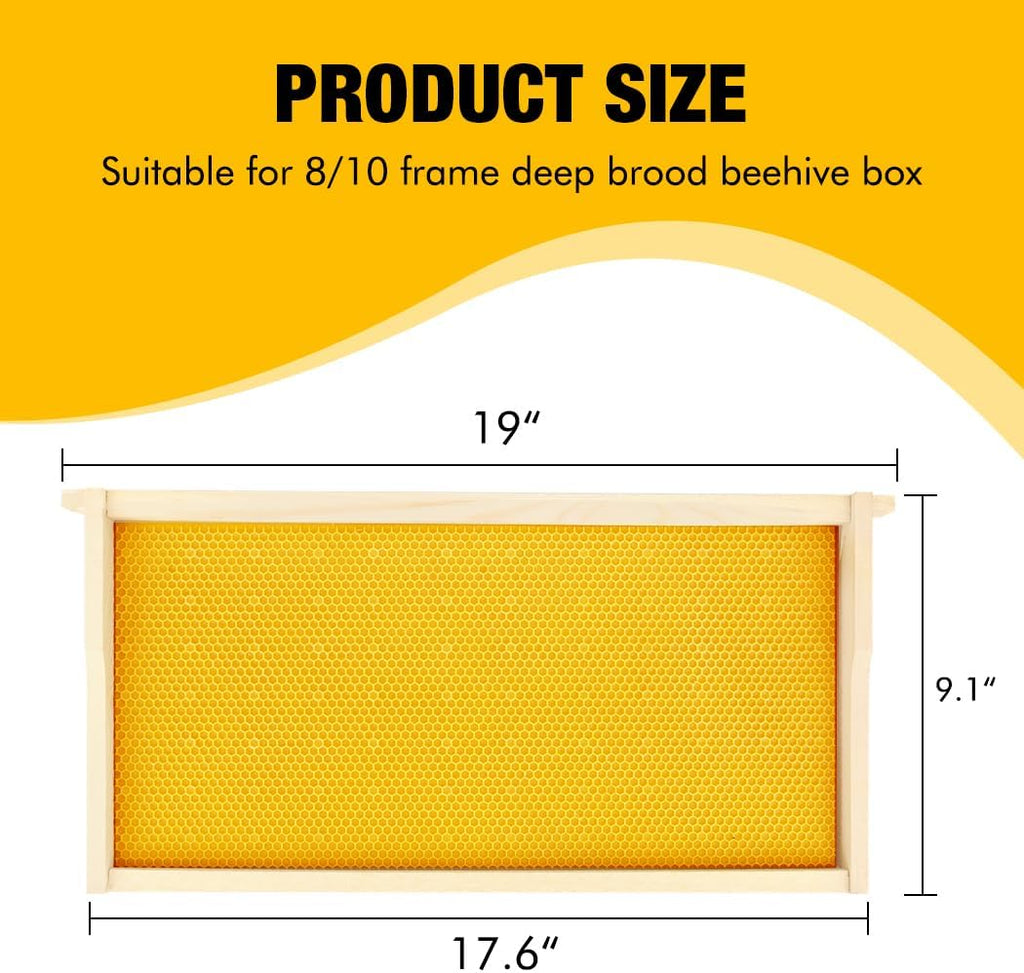 Honey Lake Deep Beehive Frames and Foundations Kit, 10 Pack Brood Wooden Frames and Natural Beeswax Dipped Plastic