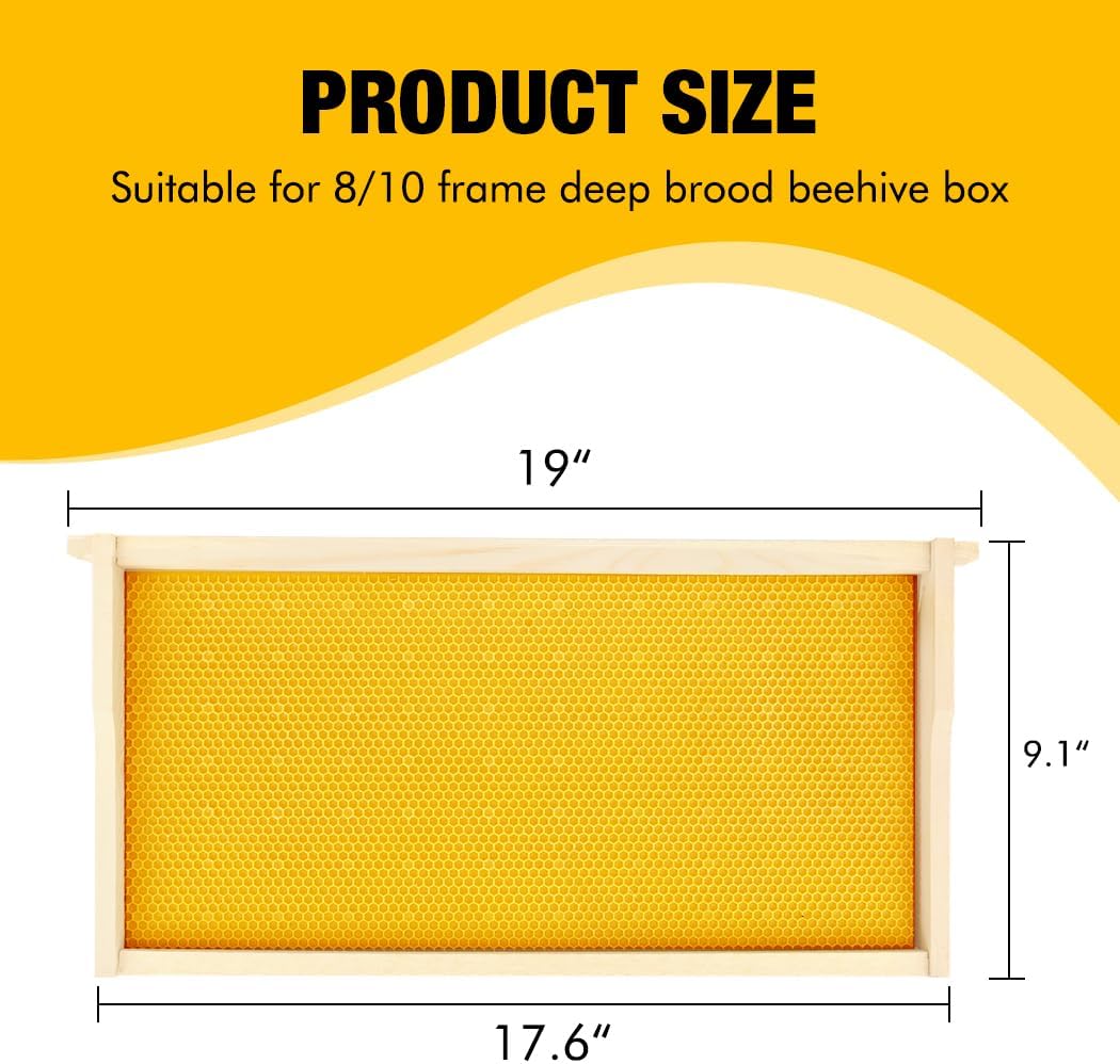 Honey Lake Deep Beehive Frames and Foundations Kit, 10 Pack Brood Wooden Frames and Natural Beeswax Dipped Plastic