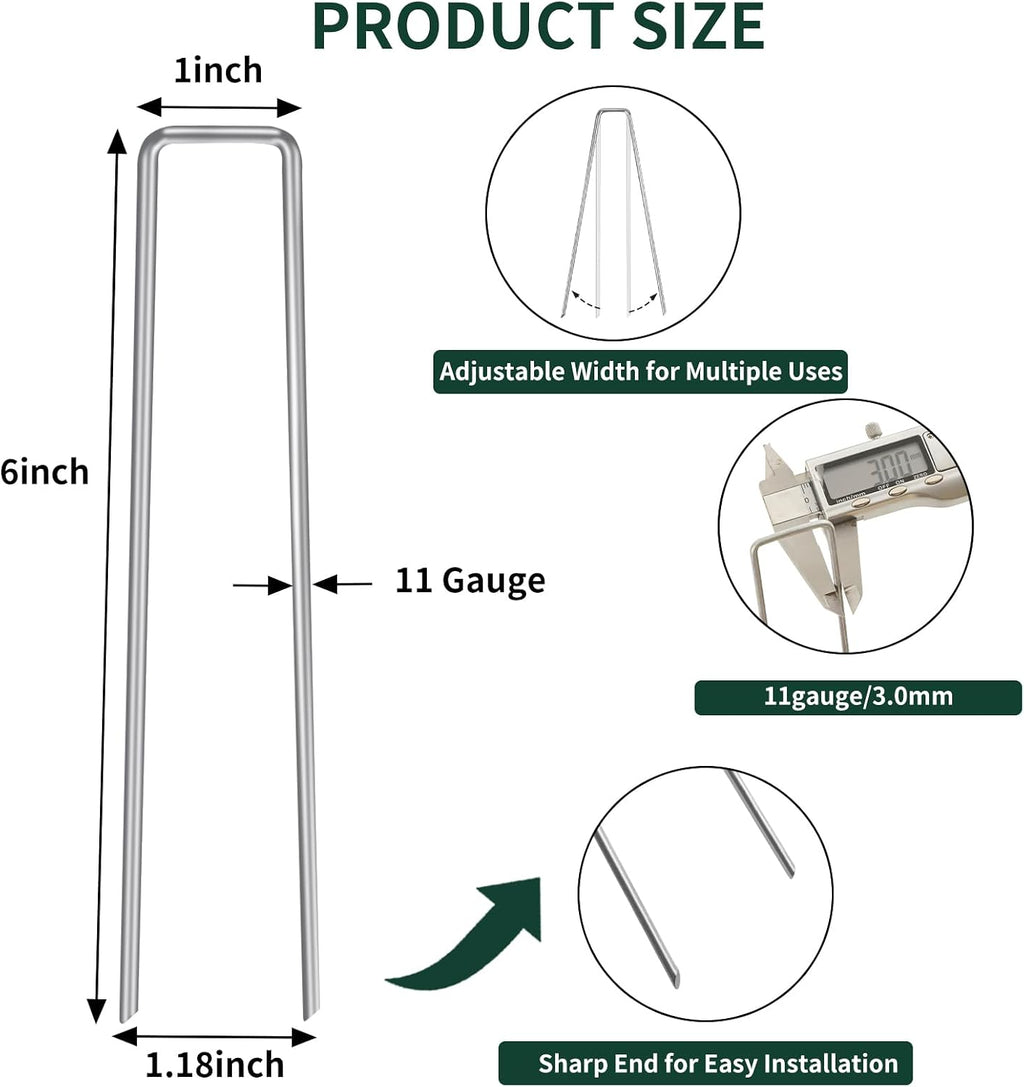CEWOR 500 Pack 6 Inch Landscape Staples 11 Gauge Garden Stakes, Garden Staples Galvanized U-Shaped Pins Lawn Ground
