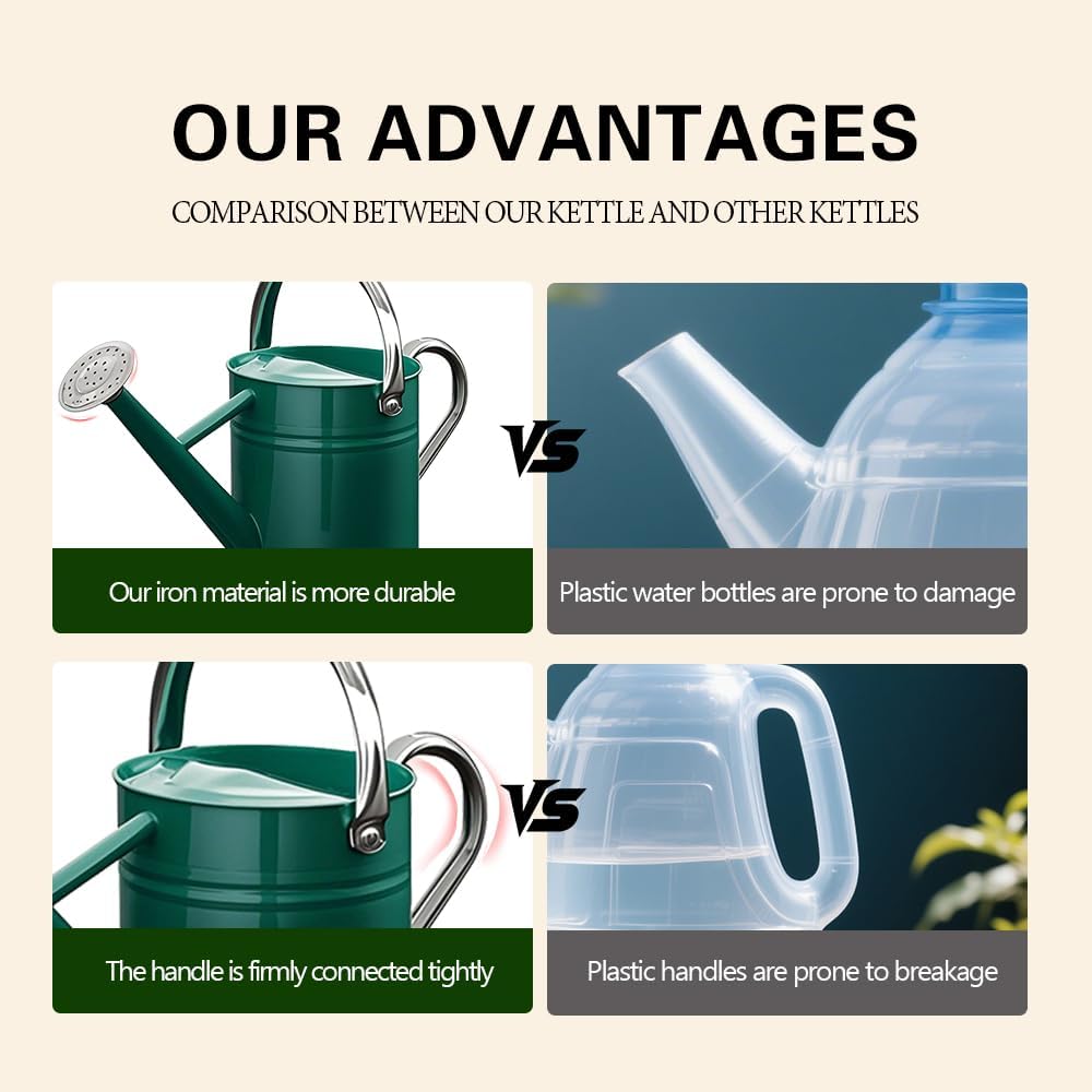 Metal Watering Can for Outdoor Plants, Watering Can Decor 1 Gallon (Green) | Galvanized Metal Watering Can with