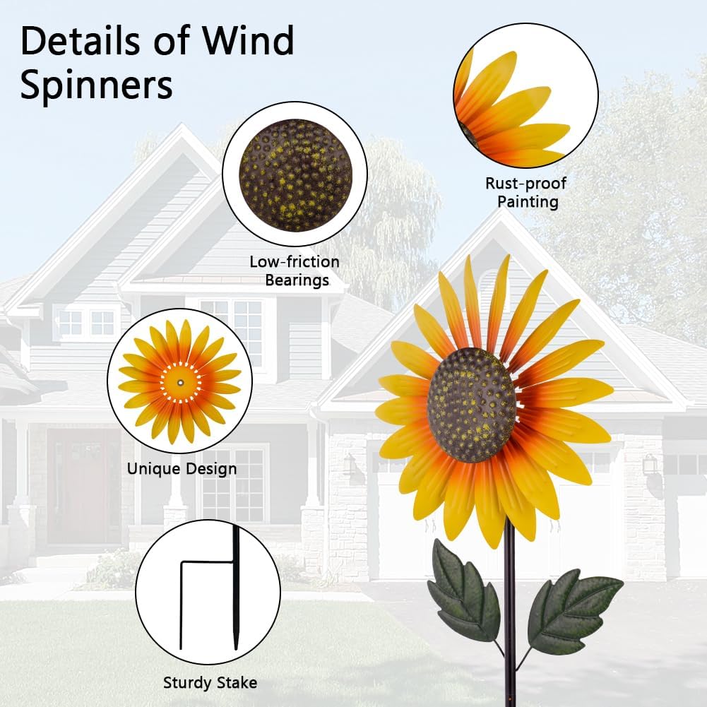 Sunflower Wind Spinner Outdoor,Garden Windmill for Yard Decor | Sunflower Windmills Lawn Decor,Metal Flower Garden
