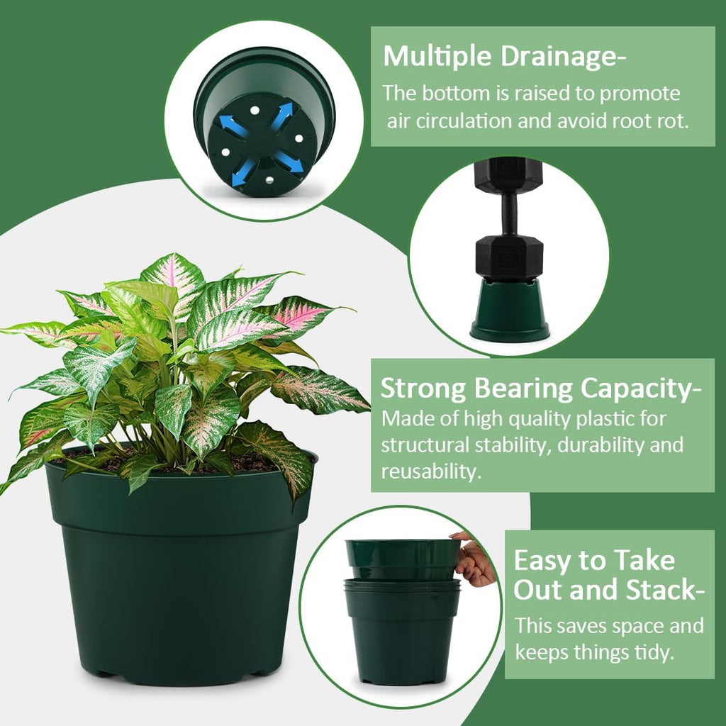 RooTrimmer 15 Pack 4/6/8 Inch Plant Nursery Pots, Sturdy Plant Pots with Drainage Holes, Ideal for Seedlings