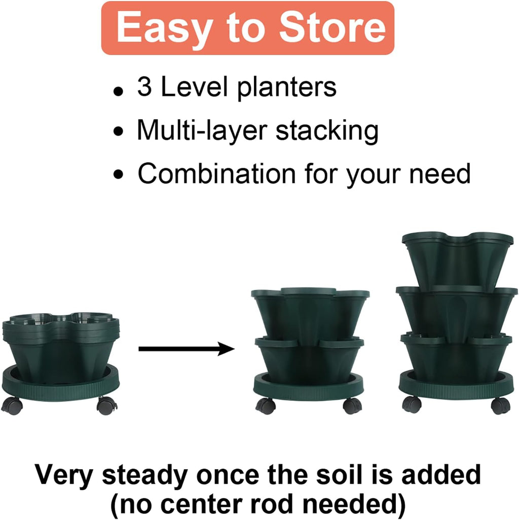 DUNCHATY Stackable Planter, Vertical Garden Planter with Wheels and Tools, Self Watering Strawberry Planter